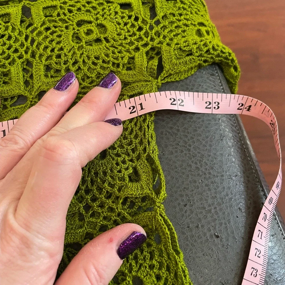 Unbranded green floral crochet tunic long top lace MEDIUM sheer short sleeve - Picture 12 of 13